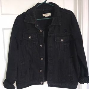 Black oversized distressed jean jacket